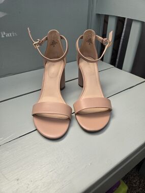 Nine West Blush Pink Ankle-Strap Block Heel Sandals